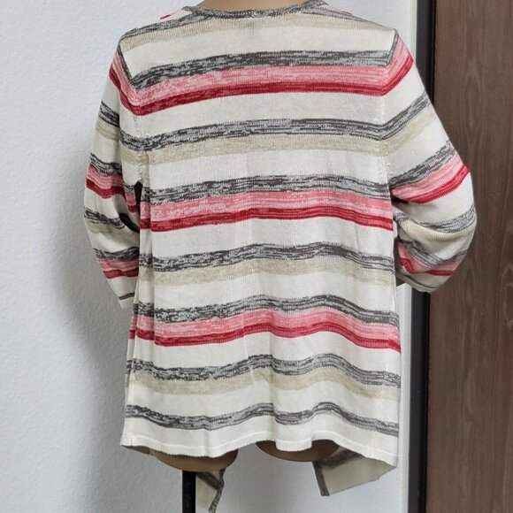 Torrid open front striped cardigan in red, grey, and cream size 2 or 2X EUC - Picture 3 of 8